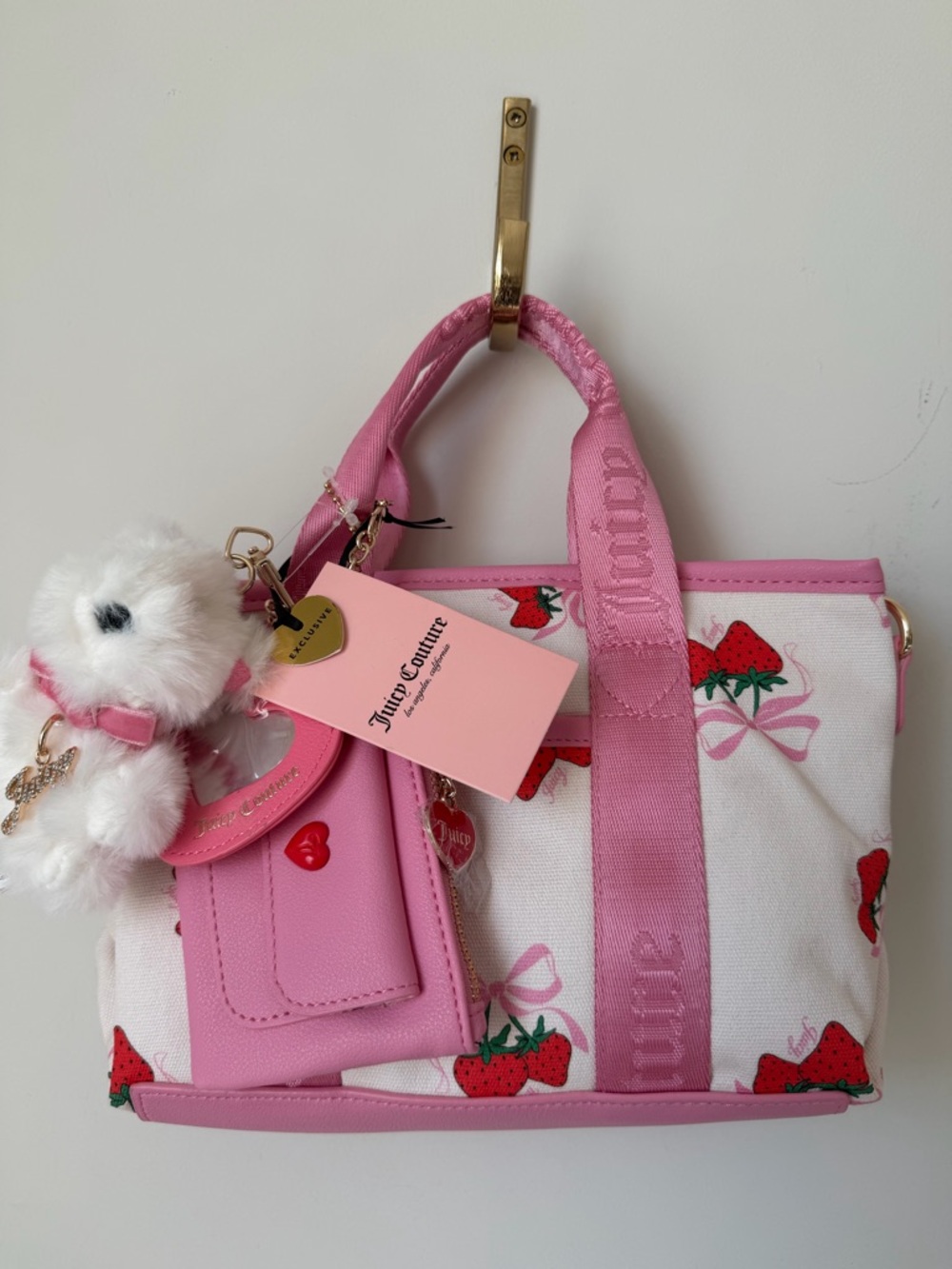 Viral Juicy Couture pink Strawberry festival mini Tote with Plush Charms
